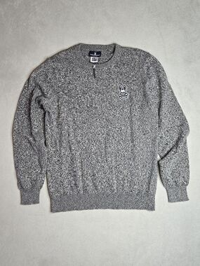 Psycho Bunny Gray Marled Crewneck Sweater with Bunny Patch